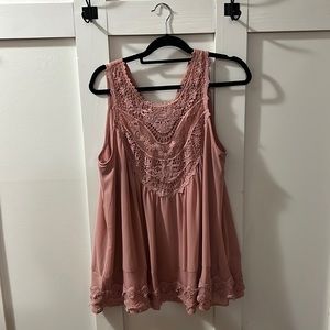 Blush swing Tank with lace detail